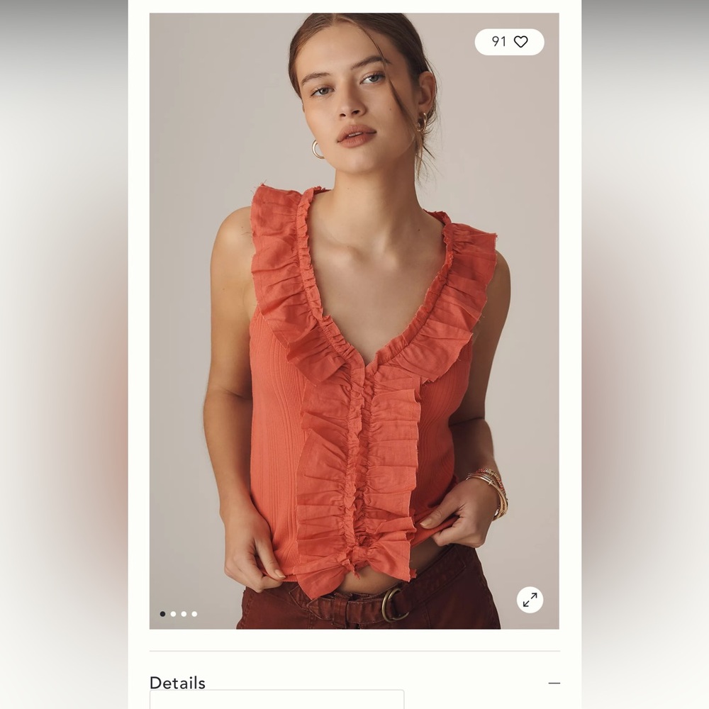 Anthropologie NWT Pilcro Size Small Ruffled Coral Tank S